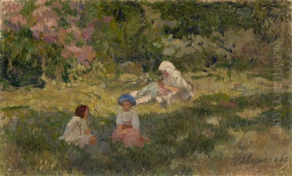 Resting On The Lawn Oil Painting by Tit Yakovlevich Dvornikov