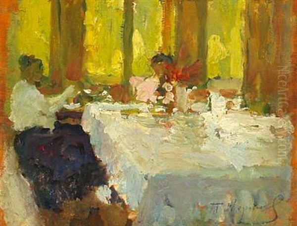At The Dinner Table Oil Painting by Tit Yakovlevich Dvornikov