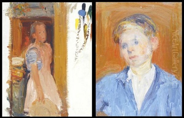 Ria Au Chapeau (+ Andre, Smllr; 2 Works) Oil Painting by Albert Van Dyck