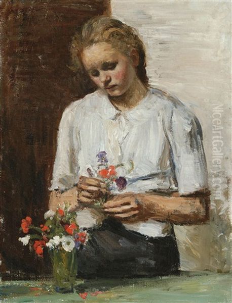 Gusta Avec Fleurs Des Champs Oil Painting by Albert Van Dyck