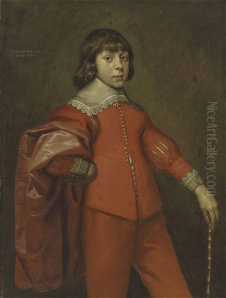 Portrait Of A Boy, Traditionally Identified As Charles, Prince Of Wales, Later King Charles Ii, Three-quarter-length, In Red Oil Painting by Sir Anthony Van Dyck