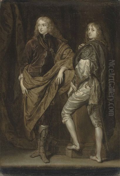 Double Portrait Of Two Young Gentlemen, Traditionally Identified As Lord John Stuart (1621-1644) And His Brother, Lord Bernard Stuart (1623-1645), Small Full-length - En Grisaille Oil Painting by Sir Anthony Van Dyck