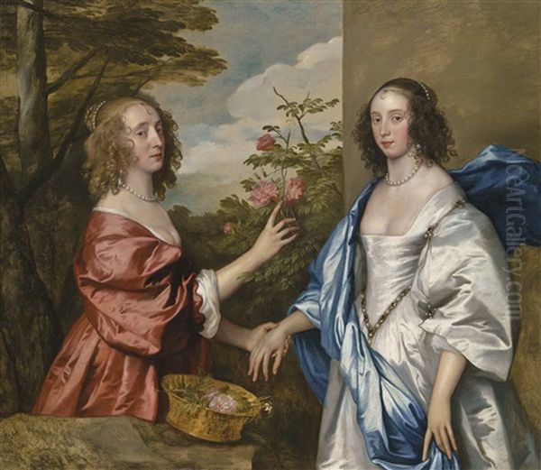 The Cheeke Sisters: Essex, Countess Of Manchester (d. 1658), And Anne, Lady Rich (d. C. 1655), Three-quarter-length, In A Landscape Oil Painting by Sir Anthony Van Dyck