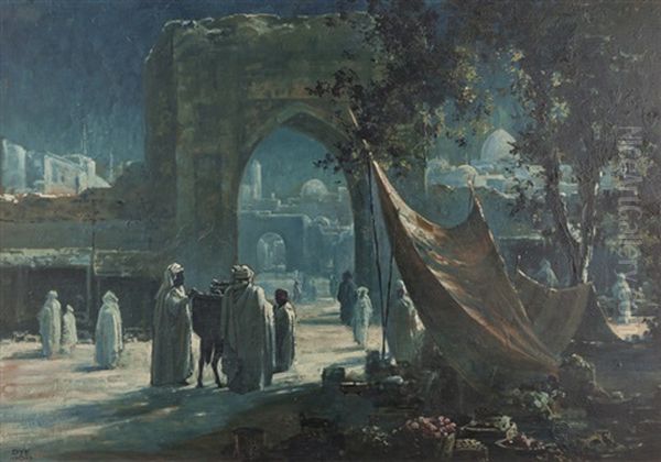 North African Market Scene Oil Painting by Clarkson Dye