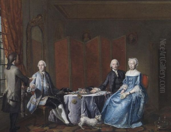 Elegante Gesellschaft In Einem Salon Oil Painting by Philip van Dyk