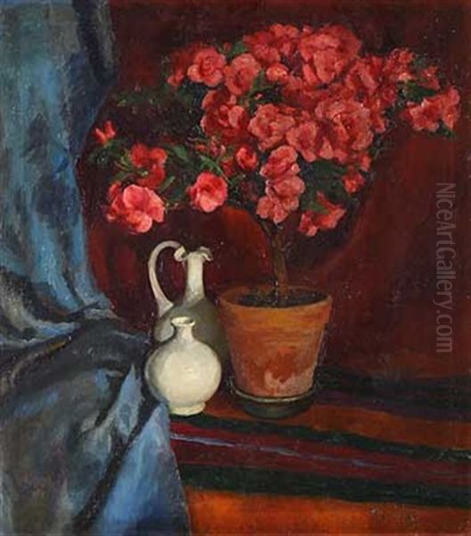 Stillleben Mit Azaleenbaumchen Und Porzellanvasen Oil Painting by Jan Kazimierz Dzielinski