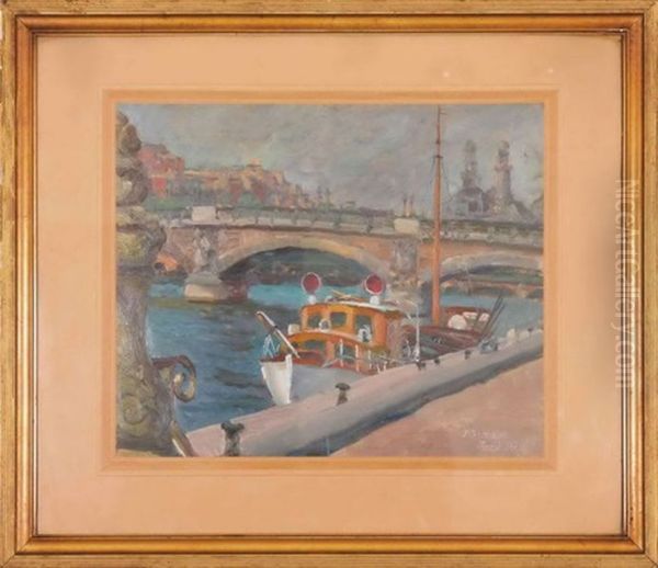 Barki Na Sekwanie Oil Painting by Jan Kazimierz Dzielinski