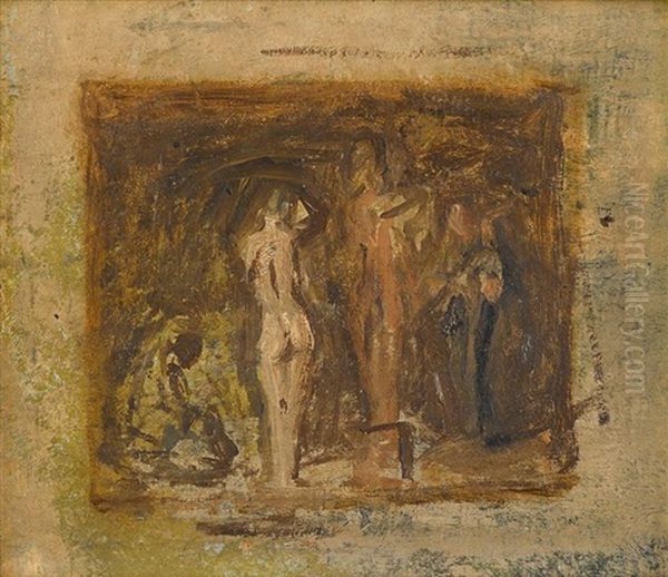 Sketch For Rush Carving Oil Painting by Thomas Cowperthwait Eakins