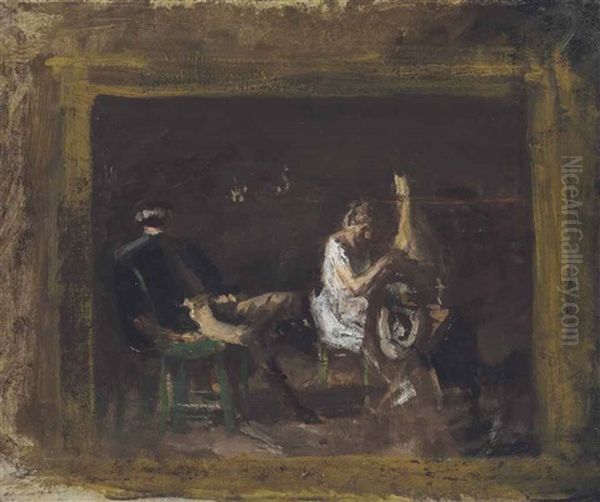 Study For Courtship Oil Painting by Thomas Cowperthwait Eakins