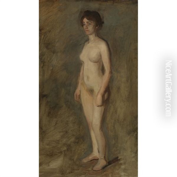 Standing Female Nude Oil Painting by Thomas Cowperthwait Eakins