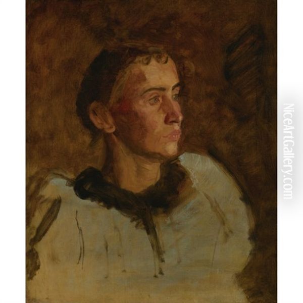 Untitled (portrait Of A Girl In Puff Sleeves) Oil Painting by Thomas Cowperthwait Eakins