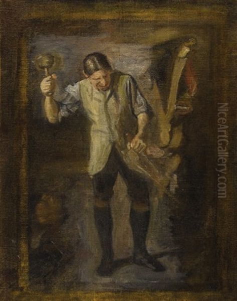 William Rush Carving His Allegorical Figure Of The Schuylkill River (study) Oil Painting by Thomas Cowperthwait Eakins