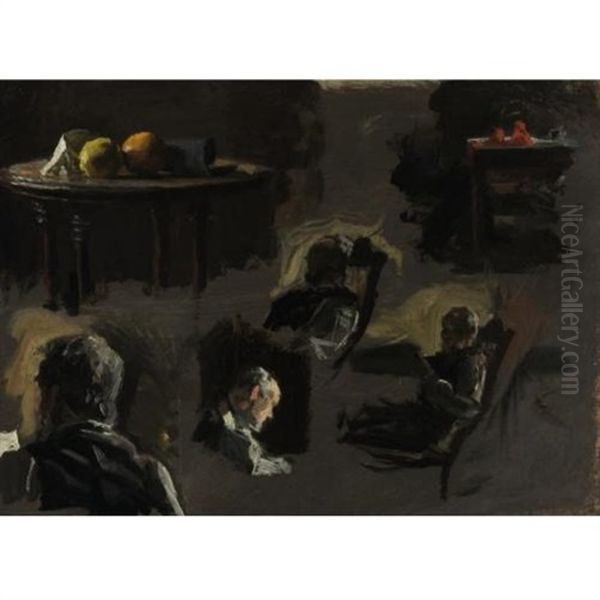Eakins Father, Table With Oranges (sketches) Oil Painting by Thomas Cowperthwait Eakins