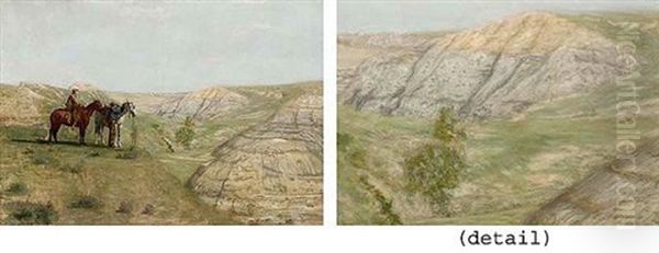 Cowboys In The Badlands Oil Painting by Thomas Cowperthwait Eakins