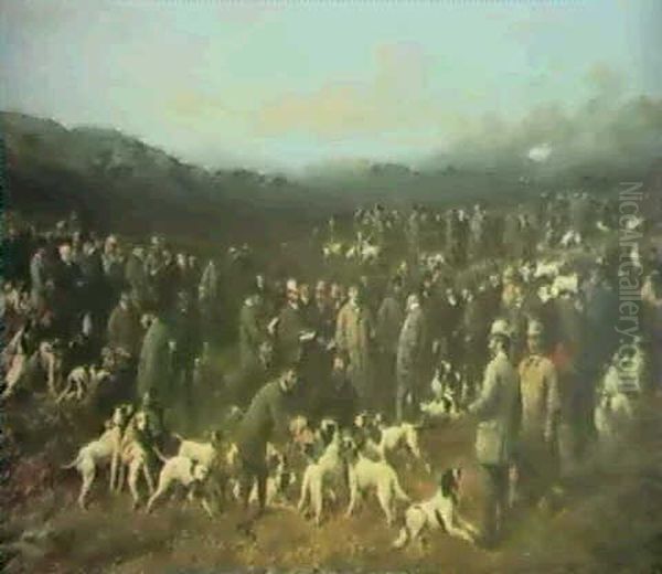 A Field Trial Meeting With Portraits Of Judges Owners,      Breakers & Winning Dogs Oil Painting by George Earl