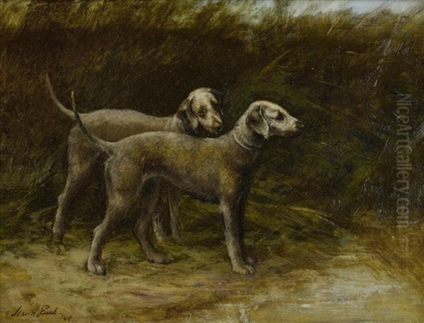 Two Bedlington Terriers (champion Breakwater Squire And Champion Breakwater Girl) Oil Painting by Maud Earl