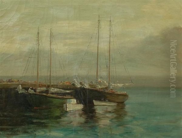 Sailboats In The Harbour Oil Painting by Paul Barnard Earle