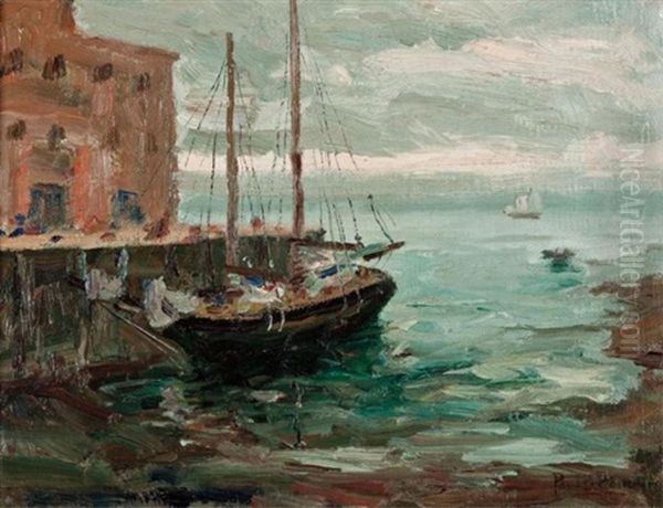 Sailboat In Harbour Oil Painting by Paul Barnard Earle