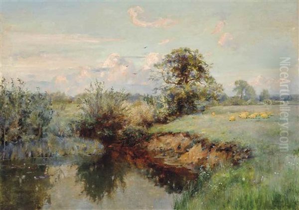 Grazing Sheep, Summer Oil Painting by Sir Alfred East