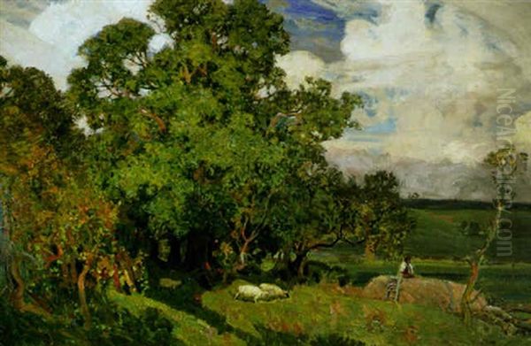 A Cornish Valley Oil Painting by Sir Alfred East