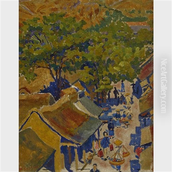 Japanese Village Oil Painting by Mary Alexandra Eastlake