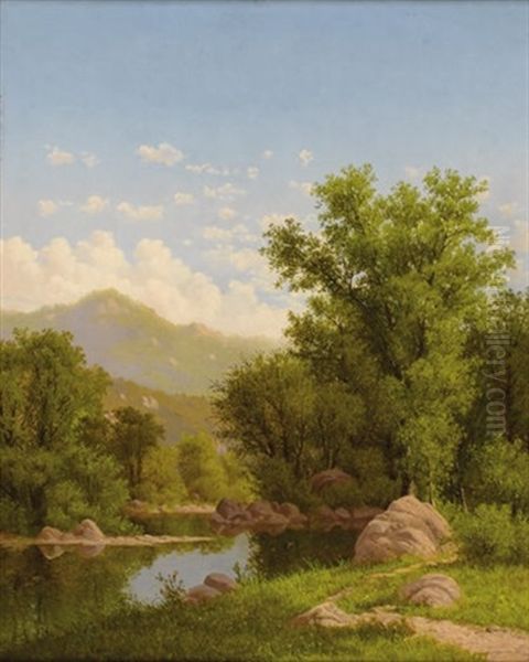 Spring Landscape Along A River Oil Painting by Charles Harry Eaton