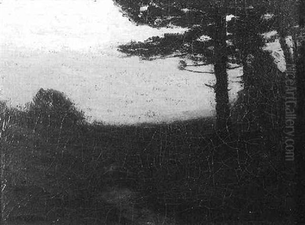 A Moonlit Landscape Oil Painting by Charles Warren Eaton