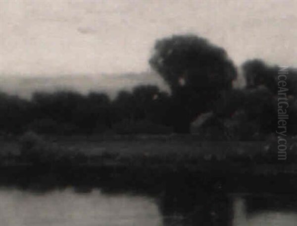 Across The Lily Pond, Sunset Oil Painting by Charles Warren Eaton