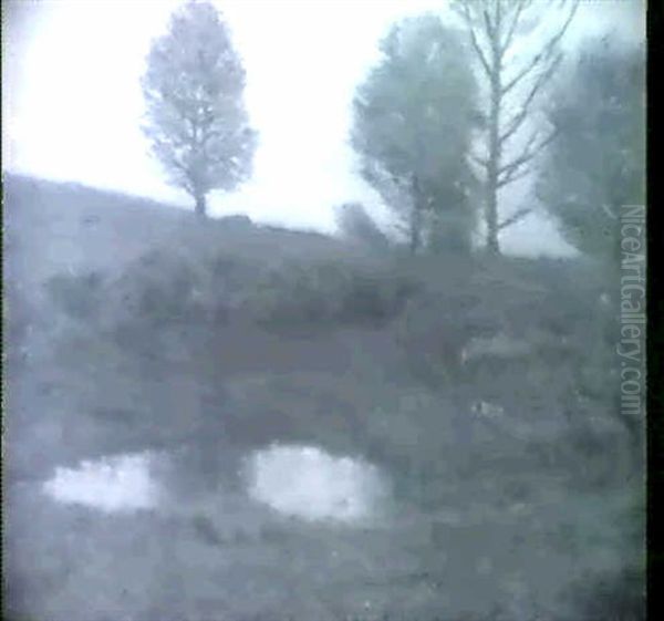 Setting Sun Reflecting In A Pasture Pool Oil Painting by William Bradley Eaton