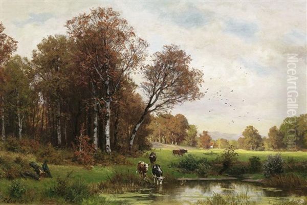 Sommerliche Landschaft Im Bergischen Land Oil Painting by Fritz Carl Werner Ebel