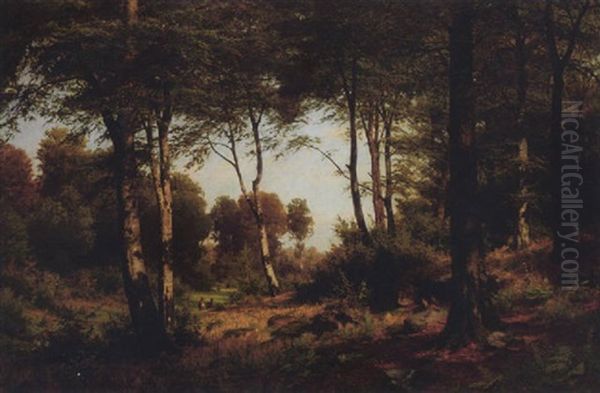 Waldlandschaft Mit Weidenden Kuhen Im Mittelgrund Oil Painting by Fritz Carl Werner Ebel