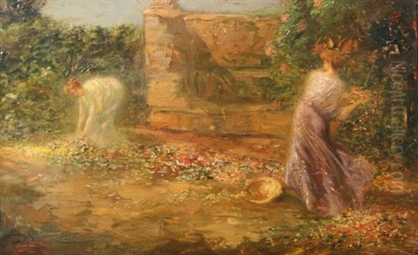 Twee Dames Tussen De Bloemen Oil Painting by Guillaume Eberhard