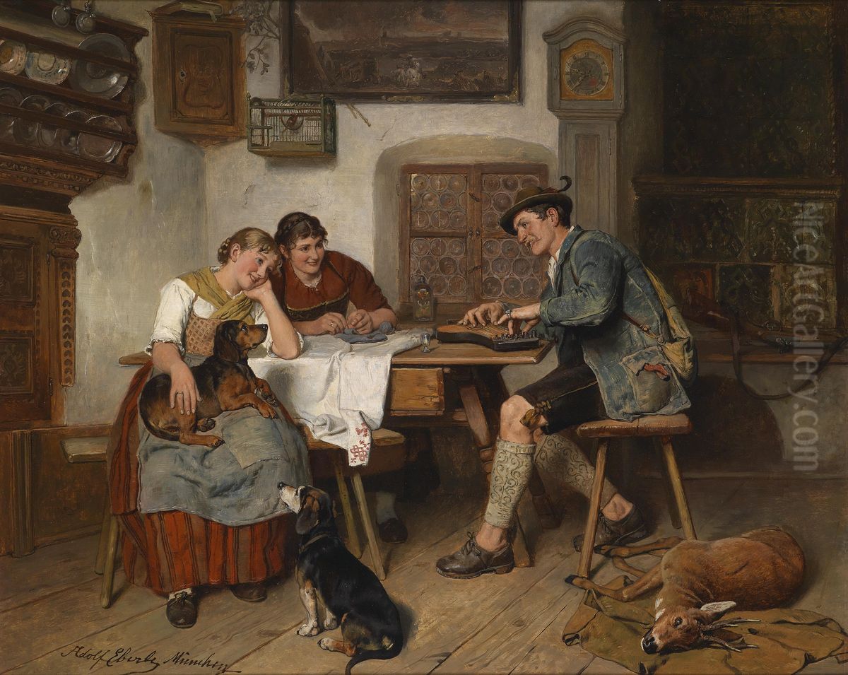 Musikalische Unterhaltung Auf Der Alm Oil Painting by Adolf Eberle