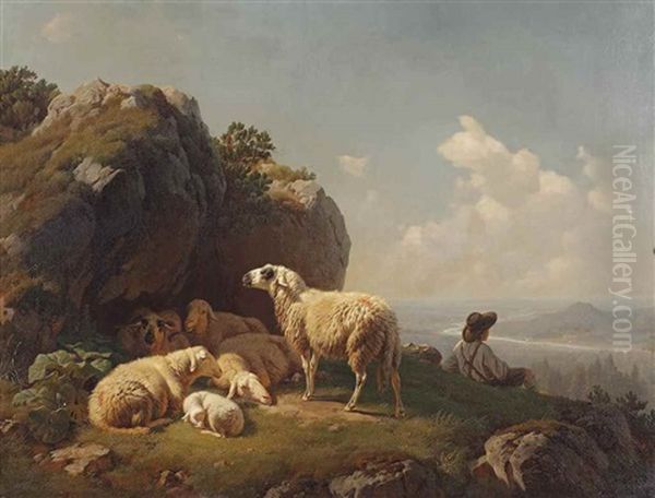 Sheep Resting Oil Painting by Robert Eberle