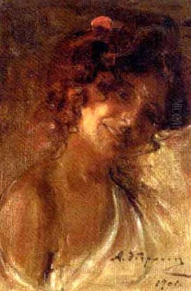 Portrait Of A Smiling Woman Oil Painting by Alfred Rudolfovich Eberling