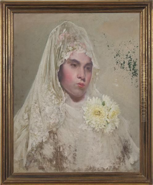 Lady In White Mantilla Oil Painting by Jose Arpa Y Perea