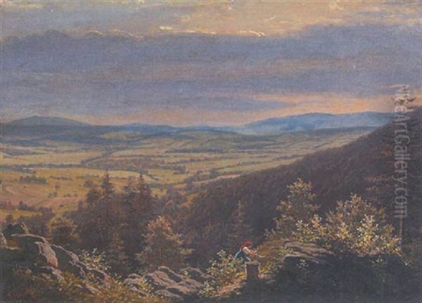 Fernsicht Von Hagenberg Gegen Linz Oil Painting by Anton Ebert