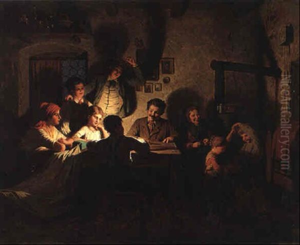 Das Zitherspiel Oil Painting by Anton Ebert