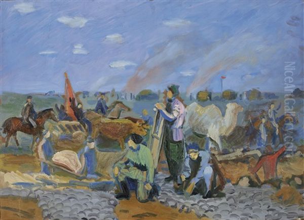 Workers In Central Asia Oil Painting by Georgy Alexandrovich Echeistov