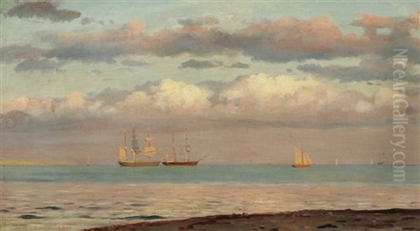 Skibe I Sundet Oil Painting by Christian Eckardt