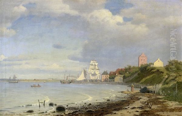 Schiffe Vor Der Kuste Von Middelfart Auf Funen Oil Painting by Christian Eckardt