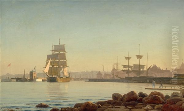 Segelschiffe Am Hafen Von Korsor Am Grosen Belt Auf Seeland Oil Painting by Christian Eckardt
