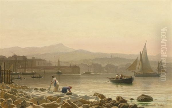 Wascherinnen In Einer Hafenstadt In Dalmatien Oil Painting by Christian Eckardt