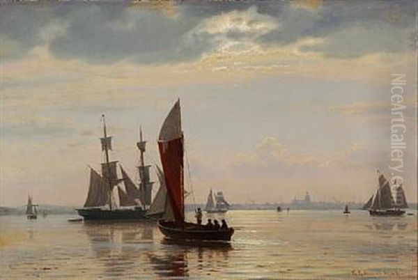 Seascape With Copenhagen In The Background Oil Painting by Christian Eckardt