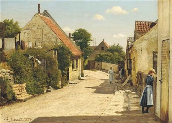 A Street In Kalundborg Oil Painting by Christian Eckardt