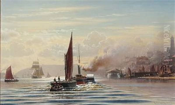 Lively Traffic In An English Harbour Oil Painting by Christian Eckardt