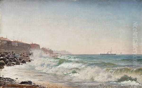 Coastal Scene From Genoa Oil Painting by Christian Eckardt