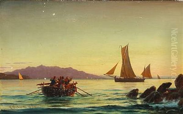 Aften Ved Den Italienske Kyst (i Baggrunden Elba) Oil Painting by Christian Eckardt