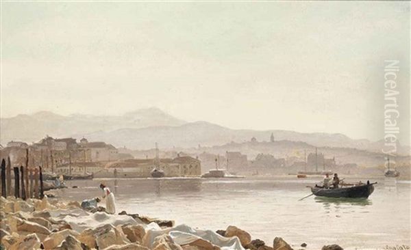 Drying Sheets On The Shore Before Split, Croatia Oil Painting by Christian Eckardt