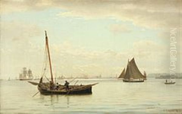 Sailing Boats Along Copenhagen Habour Oil Painting by Christian Eckardt